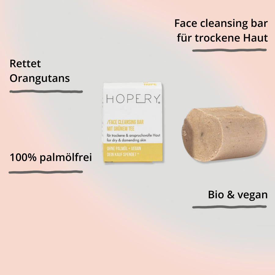 Face Cleansing bar mit Grünem Tee von Hopery mit Verpackung mit Impact