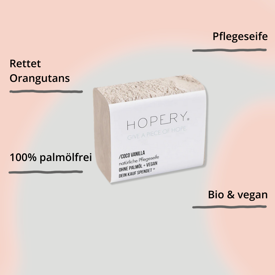 Hopery Pflegeseife Coco Vanilla – Seife in Verpackung mit Impact