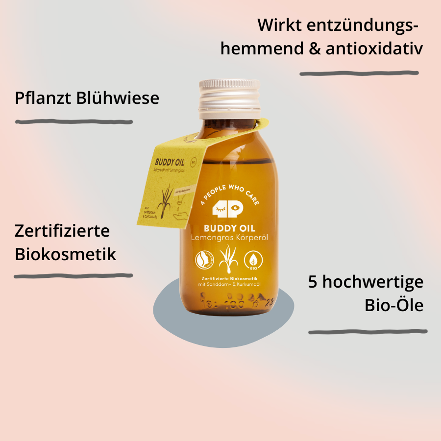 Körperöl Buddy Oil von vorne mit Impact