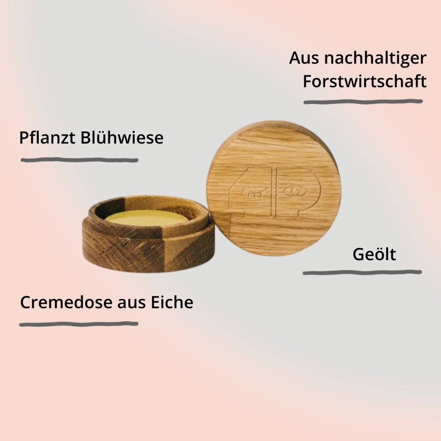 Holzdose für feste Creme mit Impact