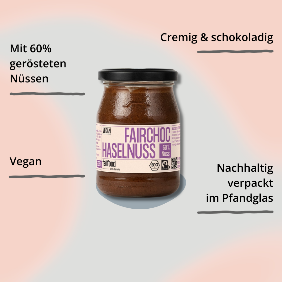 fairfood Haselnuss Nougat Creme im Pfandglas mit Impact