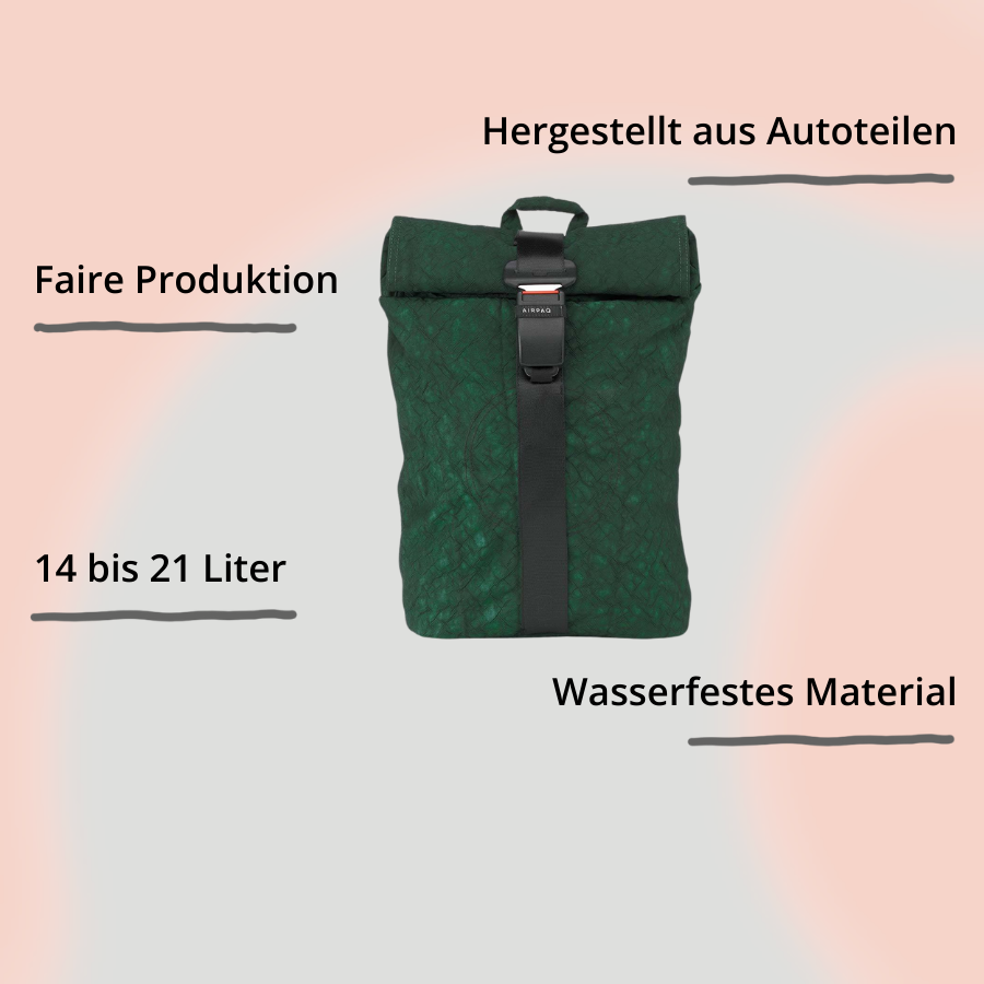 Airpaq Rolltop Grün von vorne mit Impact