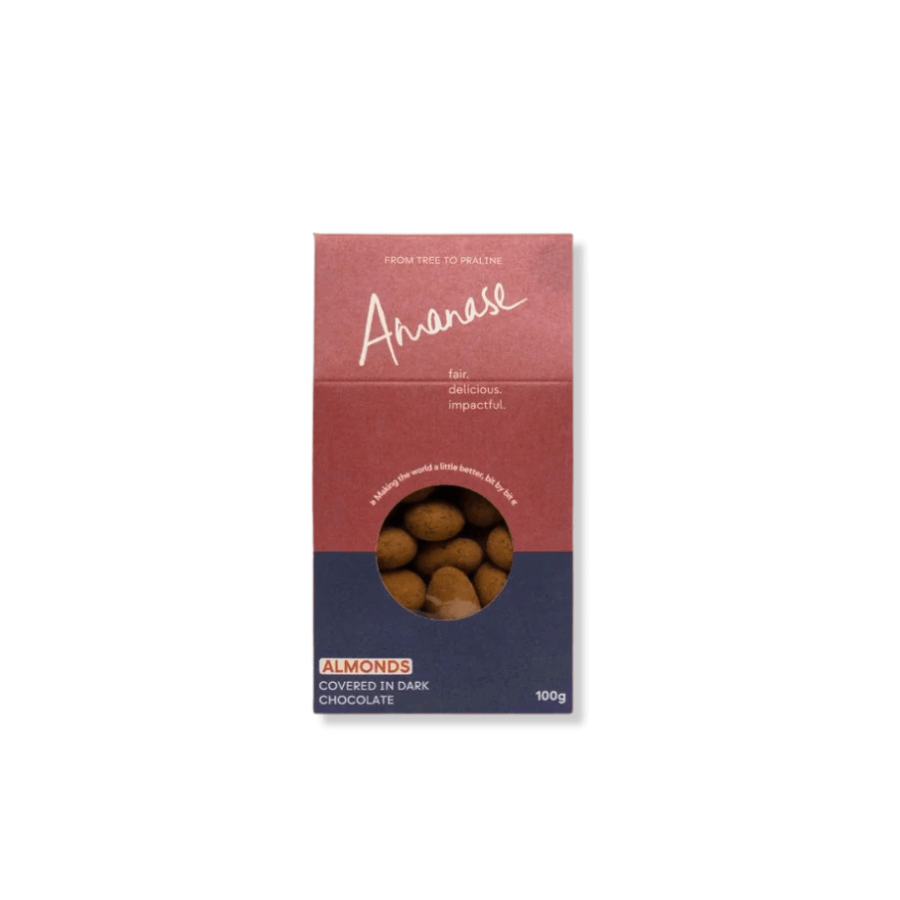 Mandeln in dunkler Schokolade von Amanase – Verpackung frontal