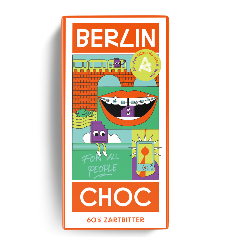Berlin Choc – Zartbitterschokolade (60%) vom Aktionsbündnis Fairer Handel Berlin, Design Illustration