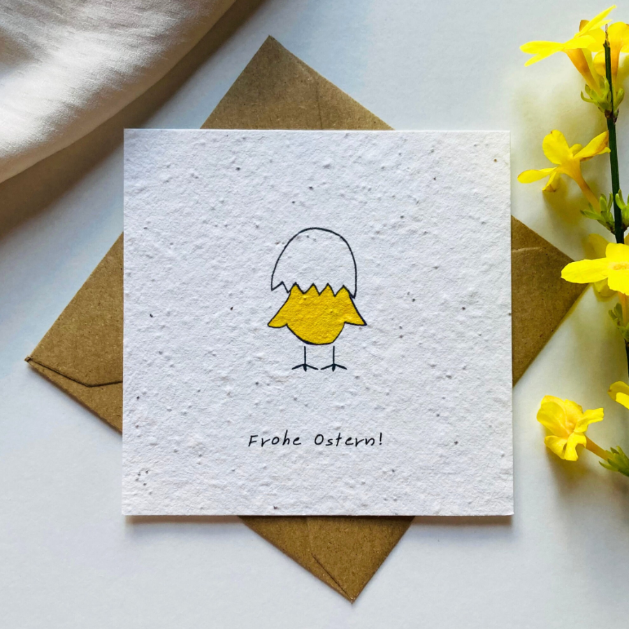 Einpflanzbare Postkarte – Ostern Küken von BlühWerk Papeterie mit Umschlag