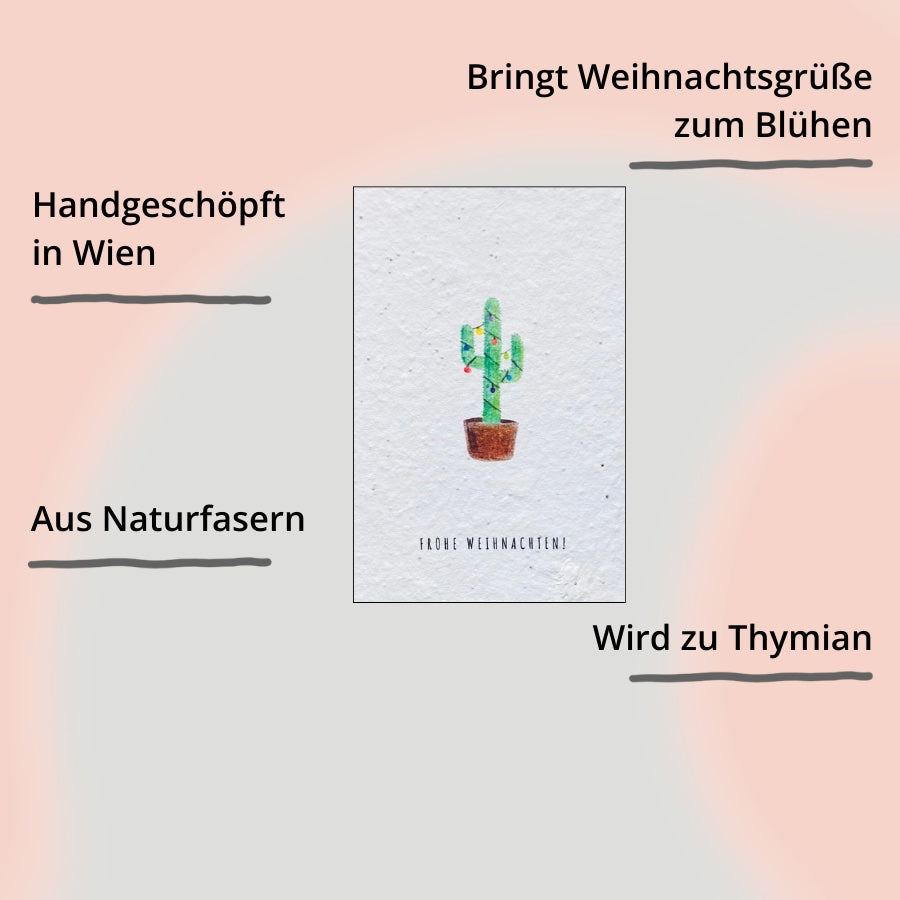 Einpflanzbare Postkarte – Weihnachten von BlühWerk Papeterie – Kaktus mit Impact