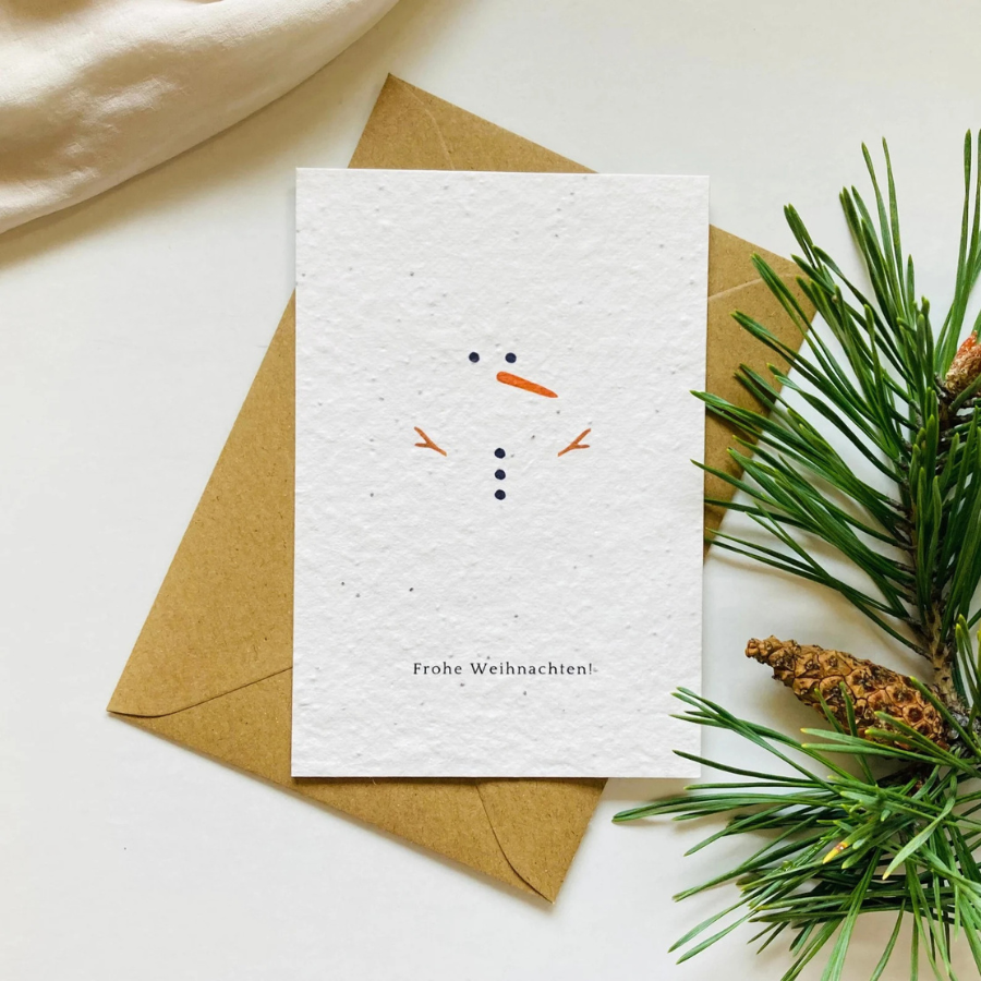 Einpflanzbare Postkarte – Weihnachten von BlühWerk Papeterie – Schneemann