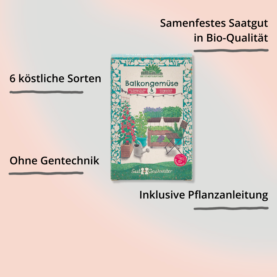 Saatgut-Set Balkongemüse von Die Stadtgärtner – Verpackung mit Impact