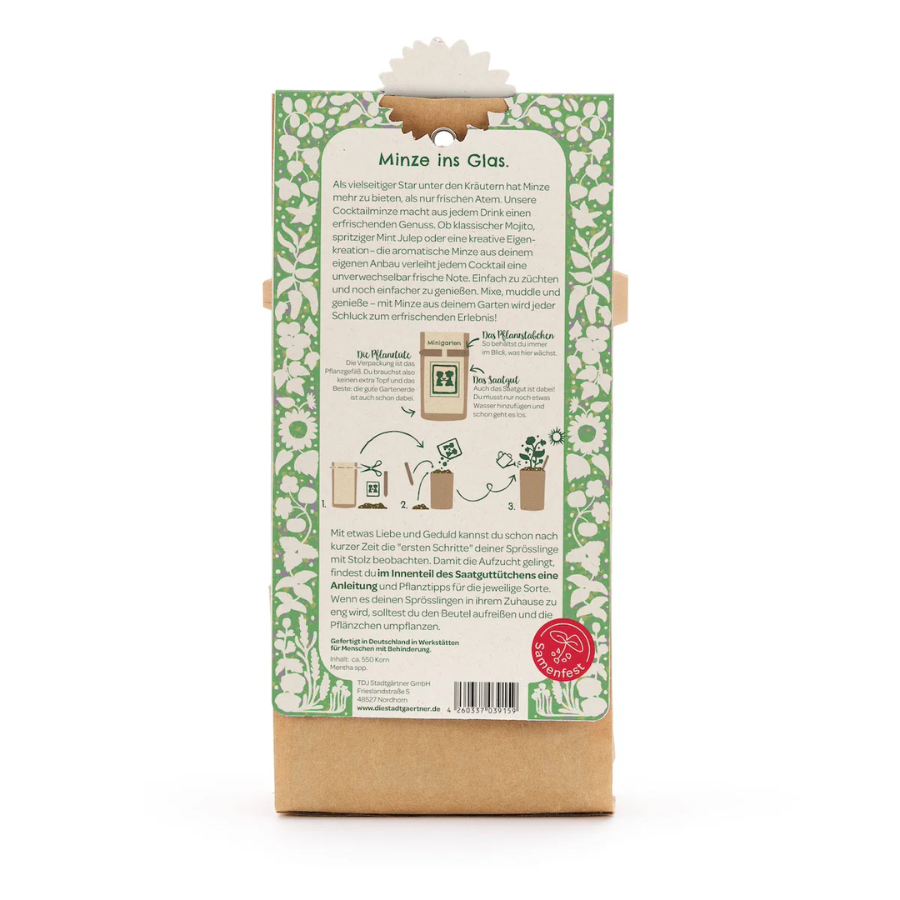 Minigarten – Cocktail Minze von Die Stadtgärtner – Verpackung von hinten