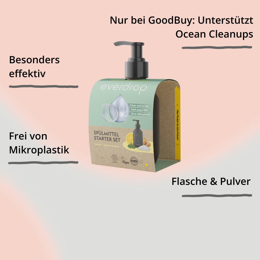 everdrop Spülmittelpulver Starter Set von vorne mit Impact