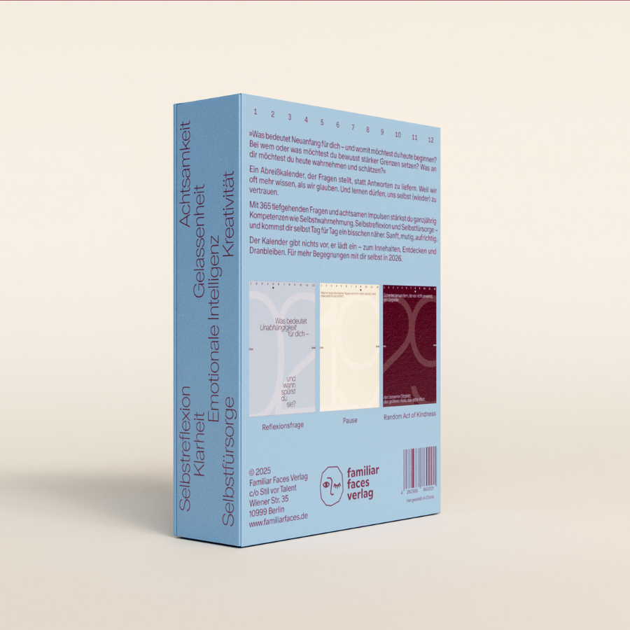 Create Space in 2026 – Abreißkalender von Familiar Faces: Karton von hinten