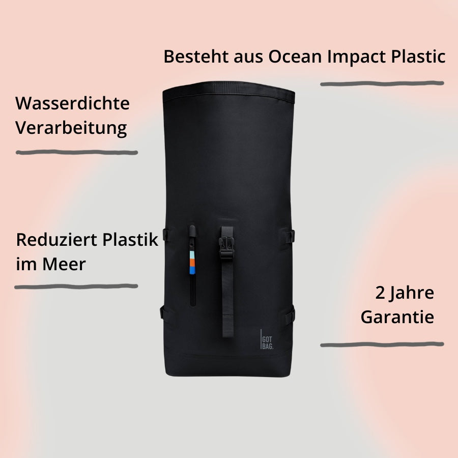 Got Bag RollTop 2.0 Schwarz geöffnet mit Impact