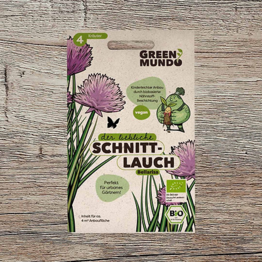 Saatgut Schnittlauch von Green Mundo vor dunklem Hintergrund