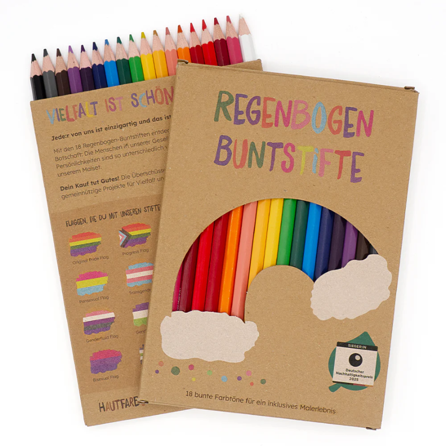 Regenbogen Buntstifte von Hautfarben – Verpackung von vorne und hinten