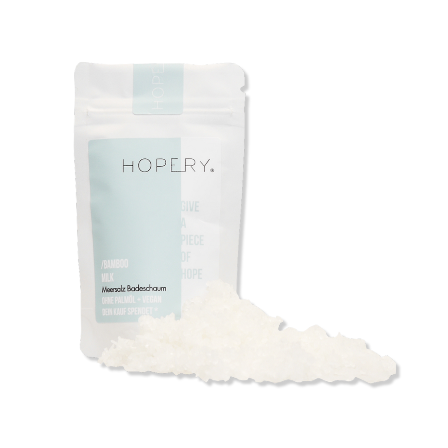 Meersalz Badeschaum – Bamboo Milk von Hopery, Verpackung mit Häufchen