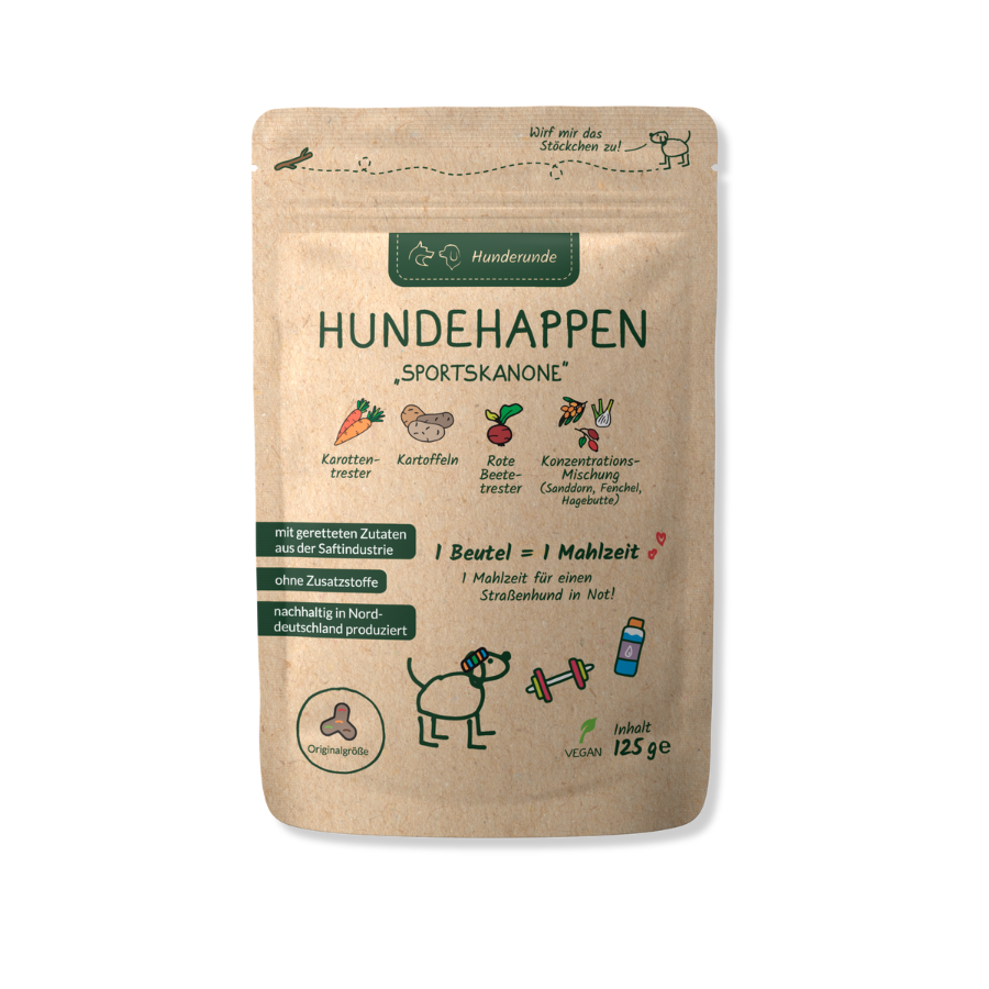 Hundehappen von Hunderunde – Sportskanone Verpackung