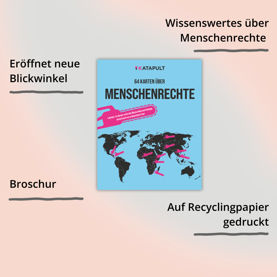 64 Karten über Menschenrechte vom Katapult Verlag – Cover mit Impact