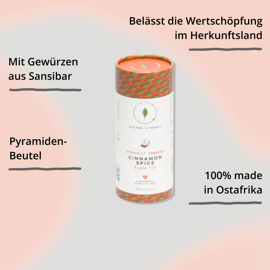 Kazi Yetu Tee Cinnamon Spice von vorne und oben mit Impact