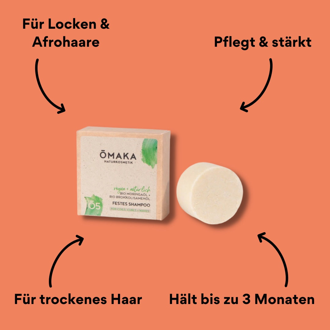 Festes Shampoo von Omaka – Verpackung und Seife mit Impact