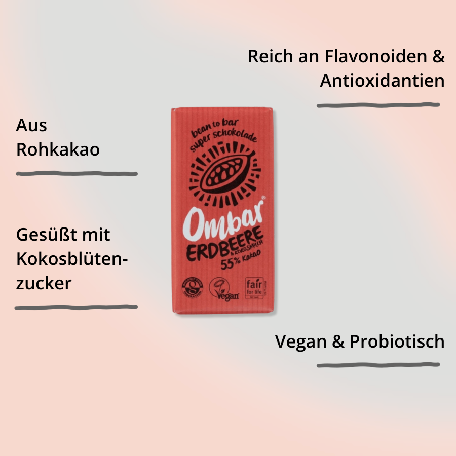 Ombar Schokolade Erdbeere & Kokosmilch 55% Kakao. mit Impact