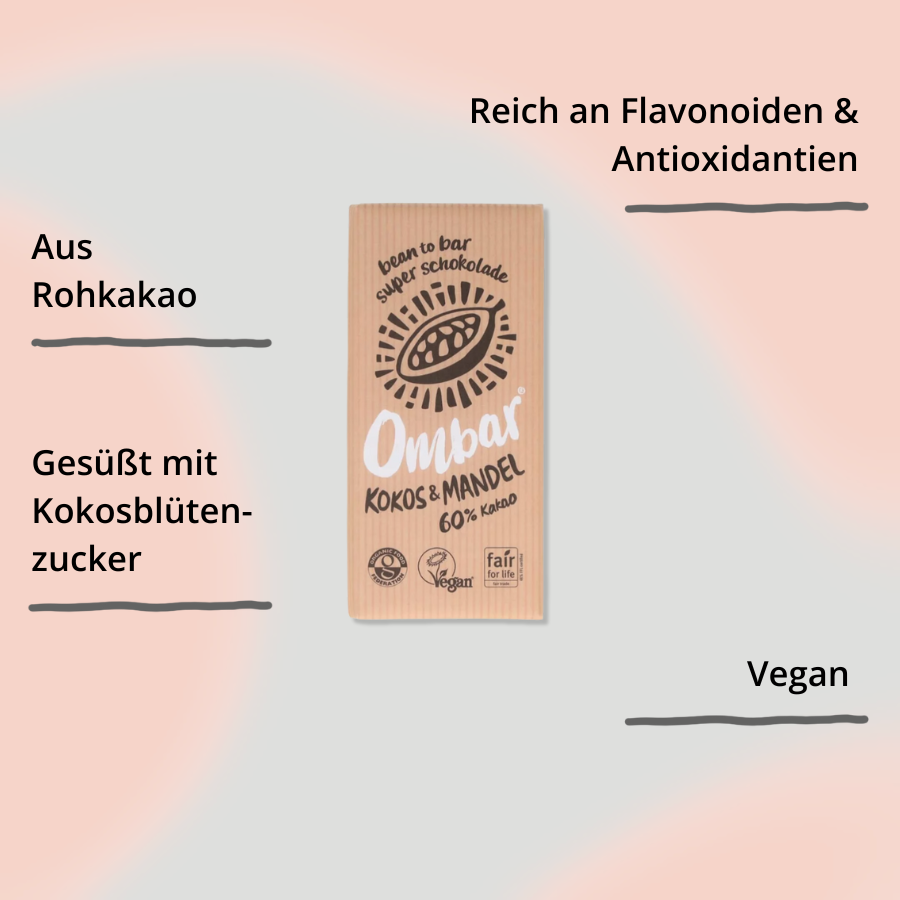 60% Kakao – Kokos & Mandel, vegane Schokolade von Ombar mit Impact