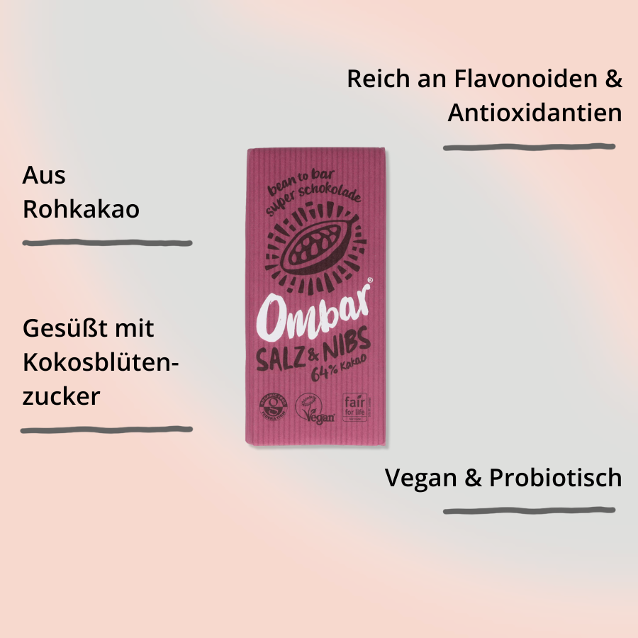 64% Kakao – Salz & Nibs, vegane Schokolade von Ombar mit Impact
