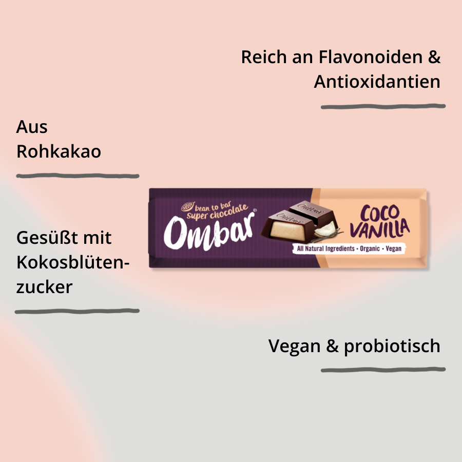 Riegel – Kokos Vanille, vegane Schokolade von Ombar mit Impact