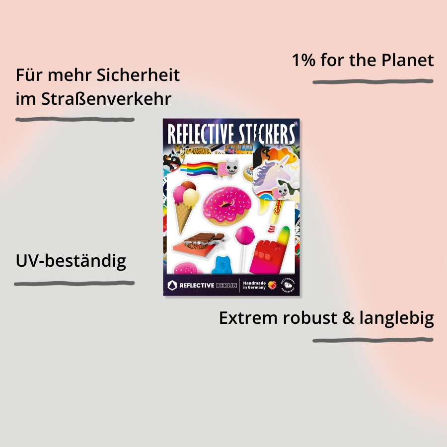 Reflexierende Sticker & Formen – Größe M. Motiv Sweets mit Impact