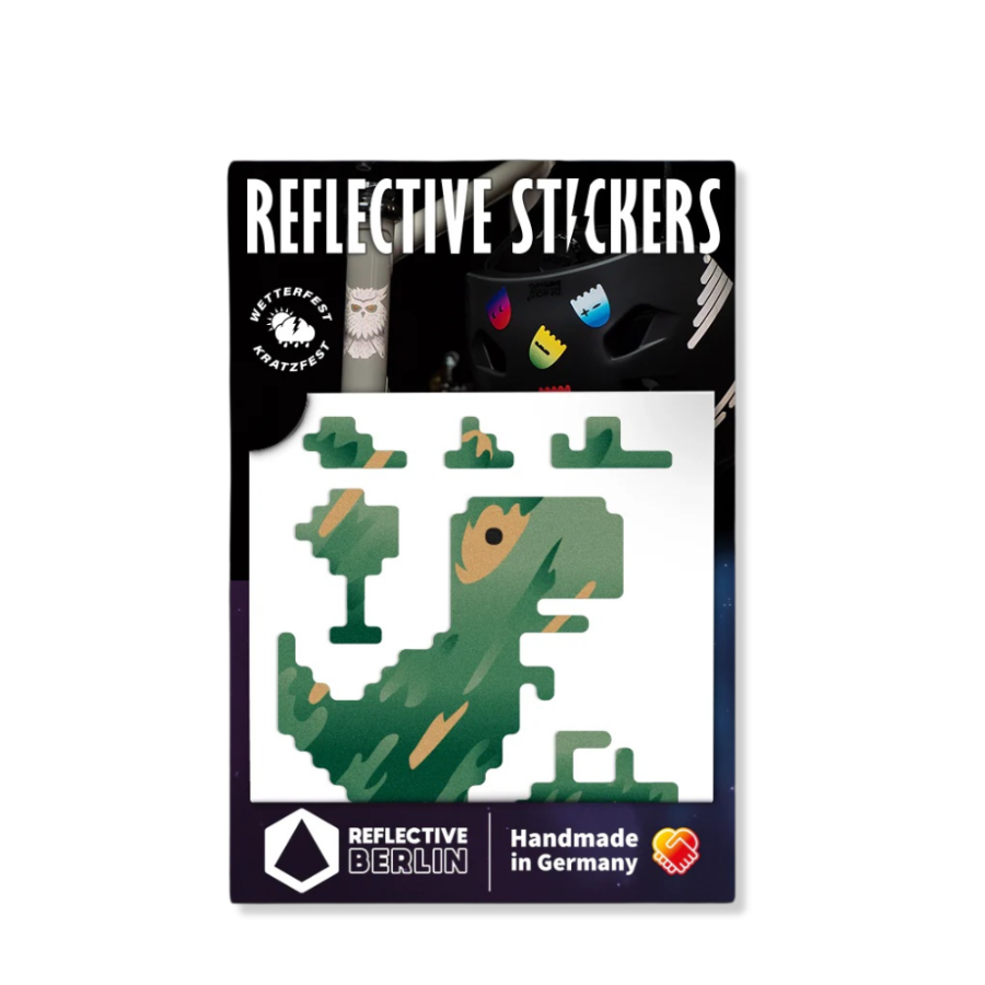 Reflexierende Sticker & Formen – Größe S. Motiv T-Rex (Camo) Verpackung