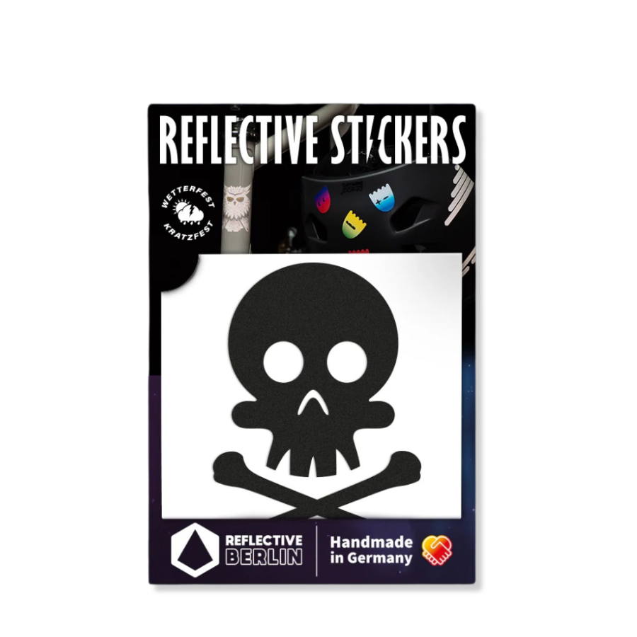 Reflexierende Sticker & Formen – Größe S. Motiv Totenkopf (Schwarz) Verpackung