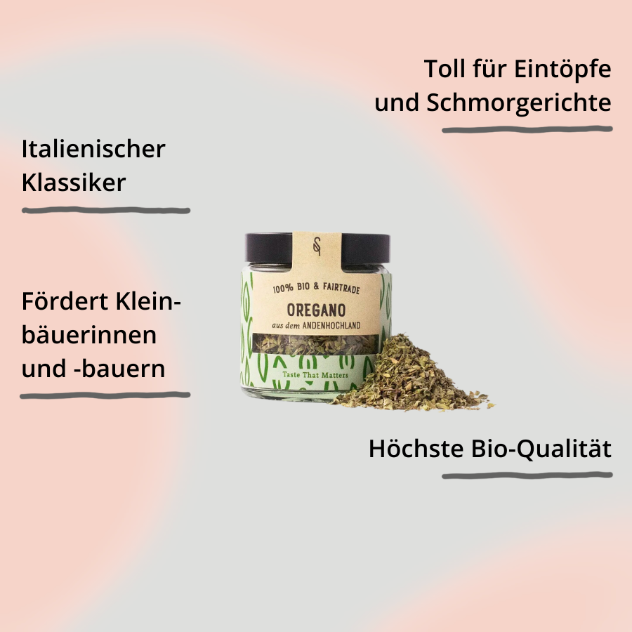 Oregano im Glas von vorne mit Impact