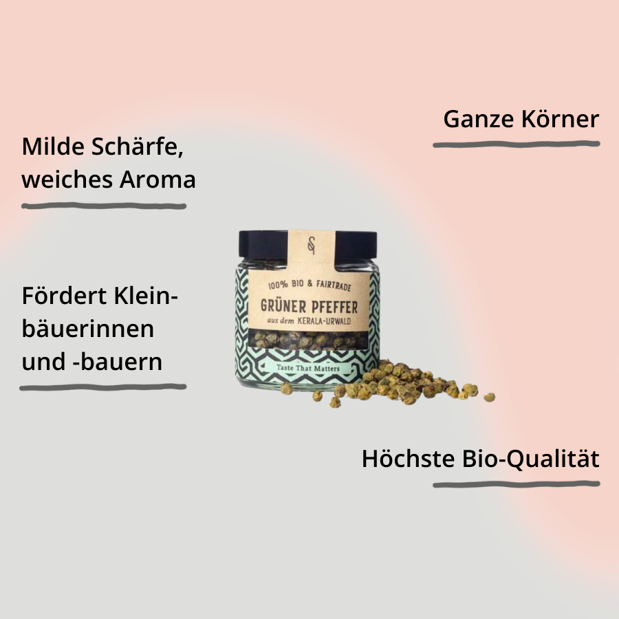 Grüner Pfeffer (ganz) Bio im Glas mit Impact