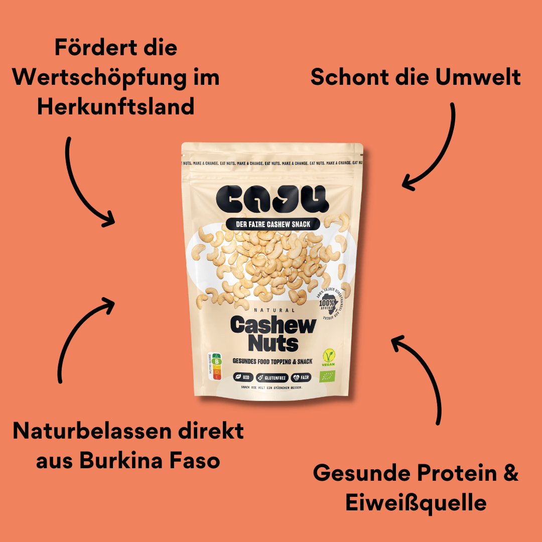 caju Cashews Raw – Verpackung von vorne mit Impact
