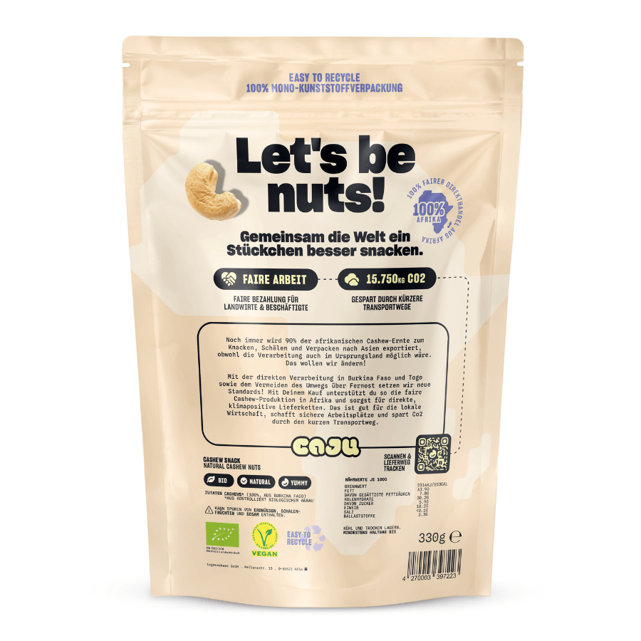caju Cashews Raw – Verpackung von hinten