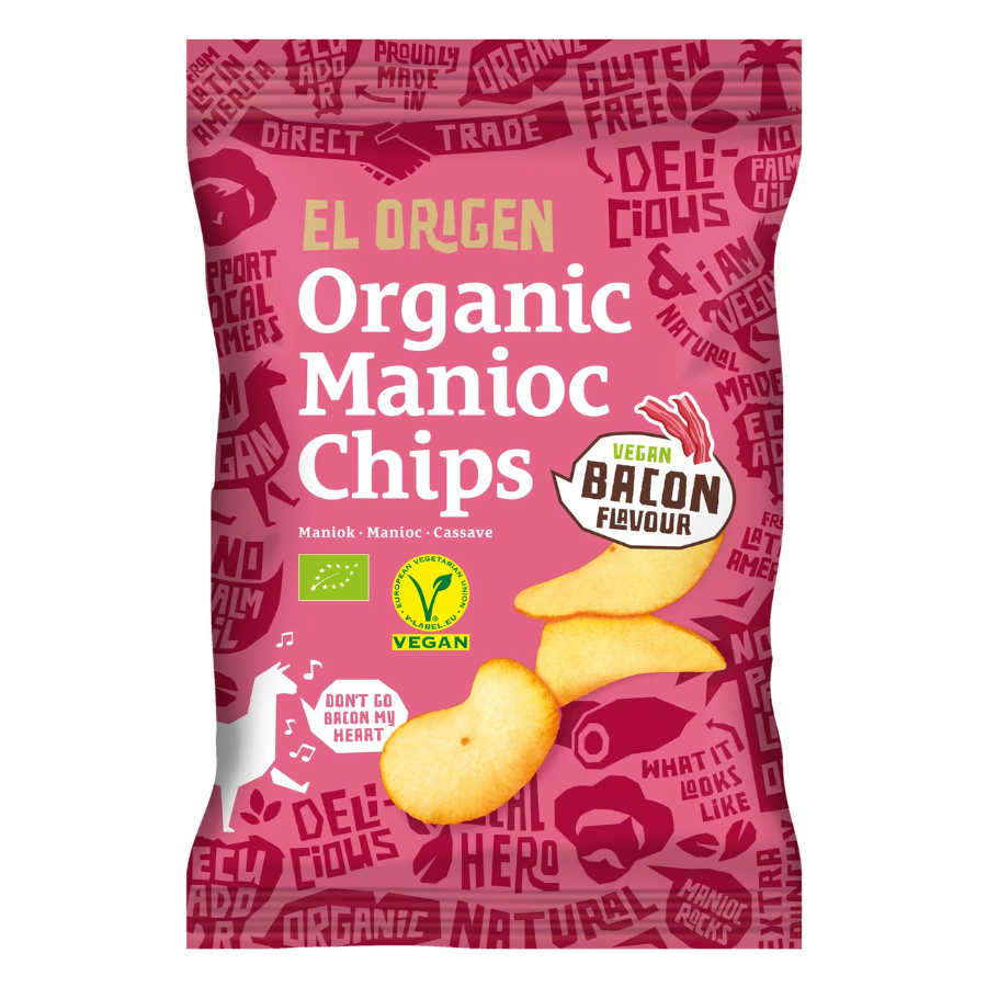 el origen Maniokchips Bacon Verpackung