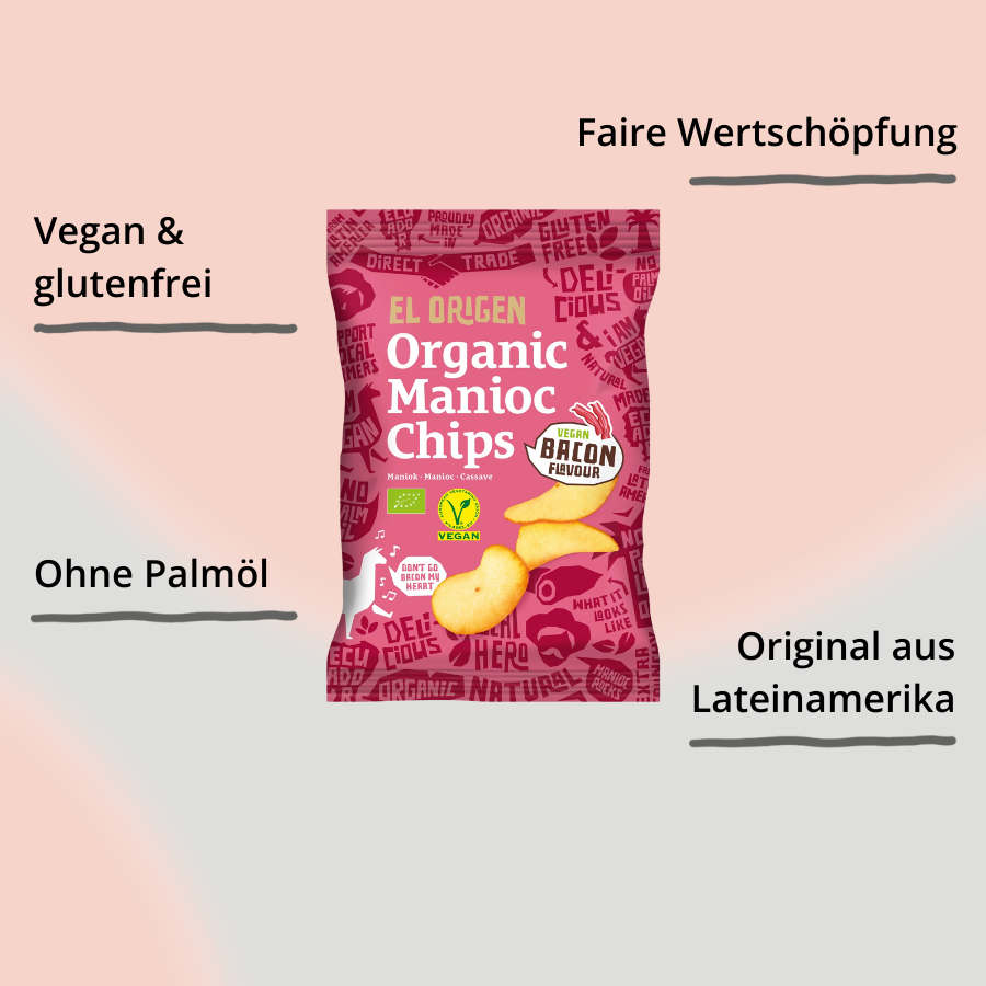 el origen Maniokchips Bacon Verpackung mit Impact