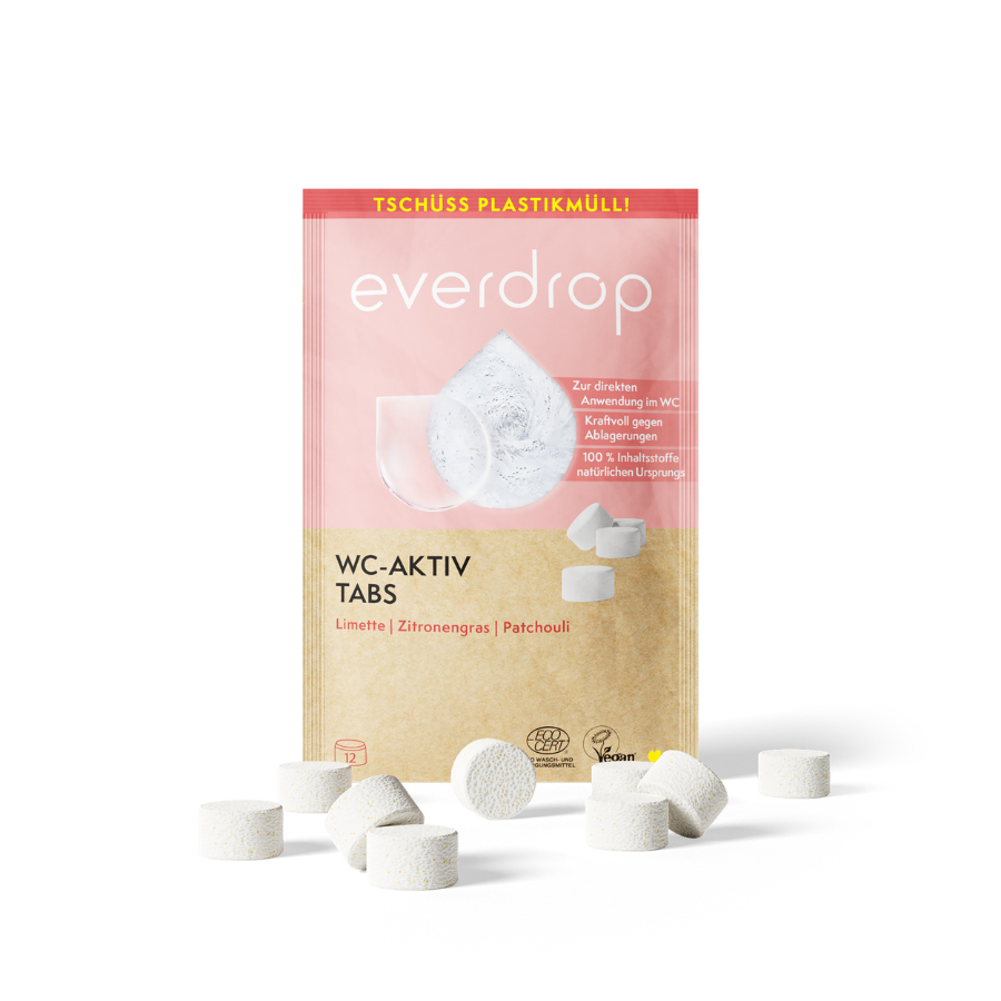 WC Aktiv Tabs von everdrop – Verpackung mit Tabs davor