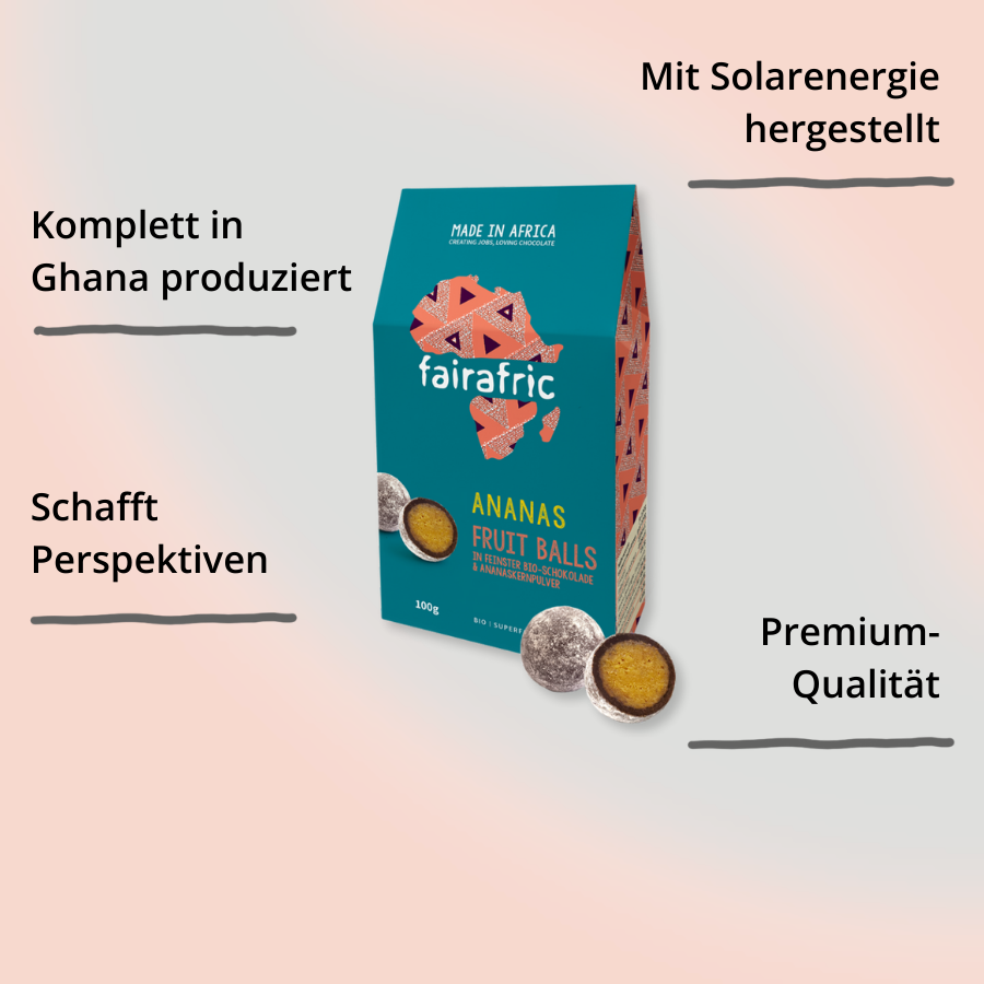 fairafric Fruit Balls Ananas Verpackung mit Impact