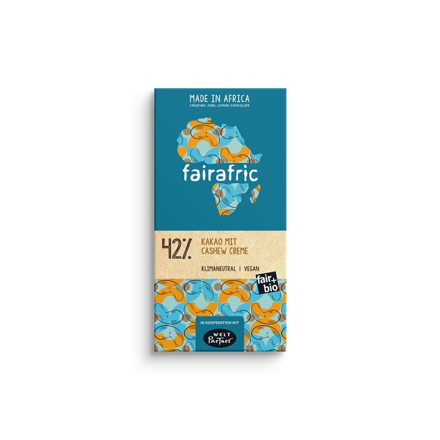 Vegane Helle Schokolade von fairafric – Verpackung