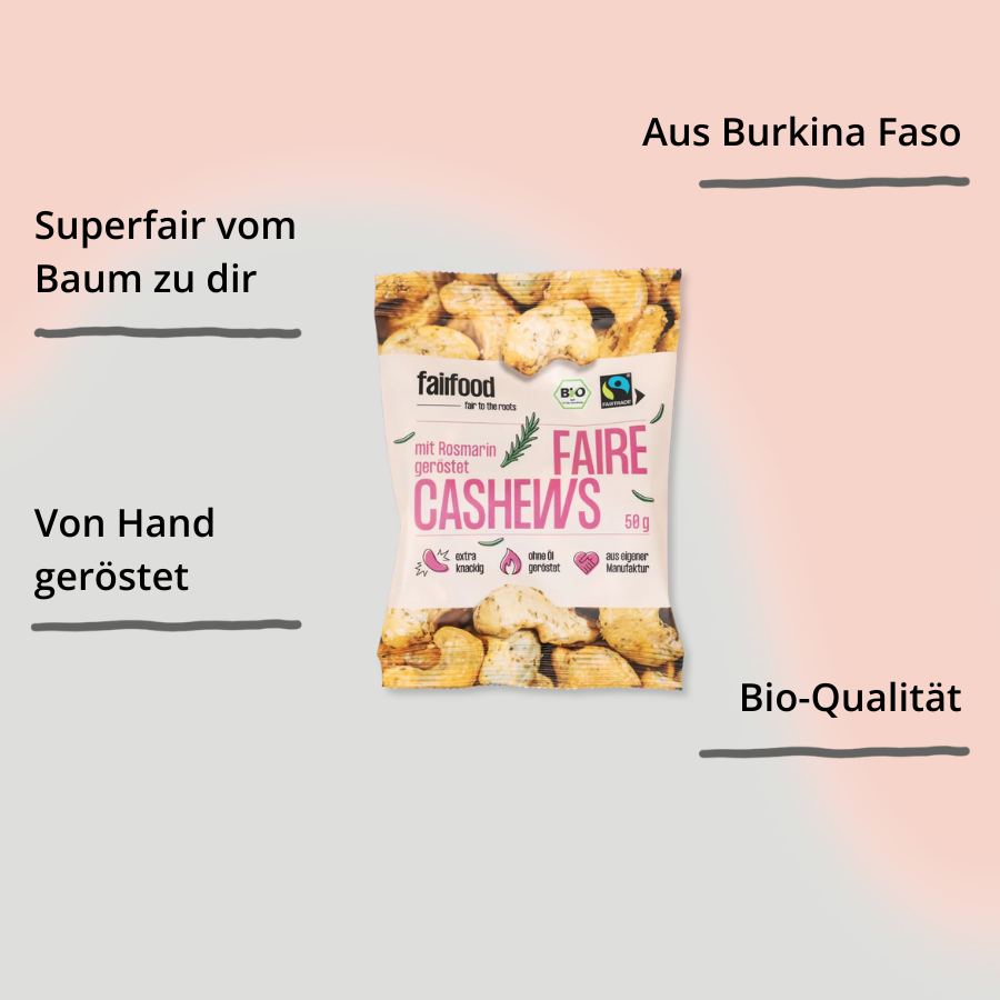 fairfood – Cashews mit Rosmarin 50 g Tütchen  mit Impact