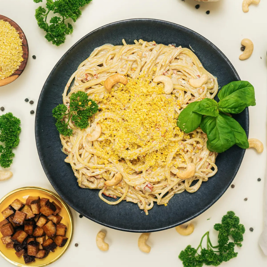 zubereitete Faire Nuss Carbonara 