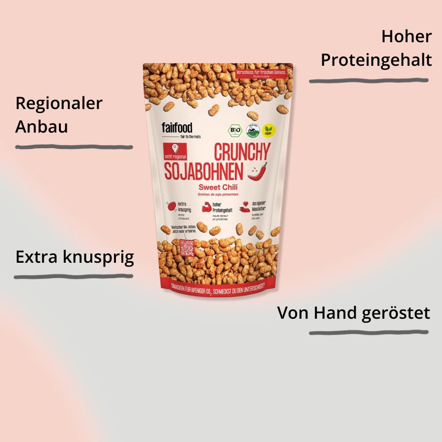 Crunchy Sojabohnen – Sweet Chili von fairfood Verpackung mit Impact