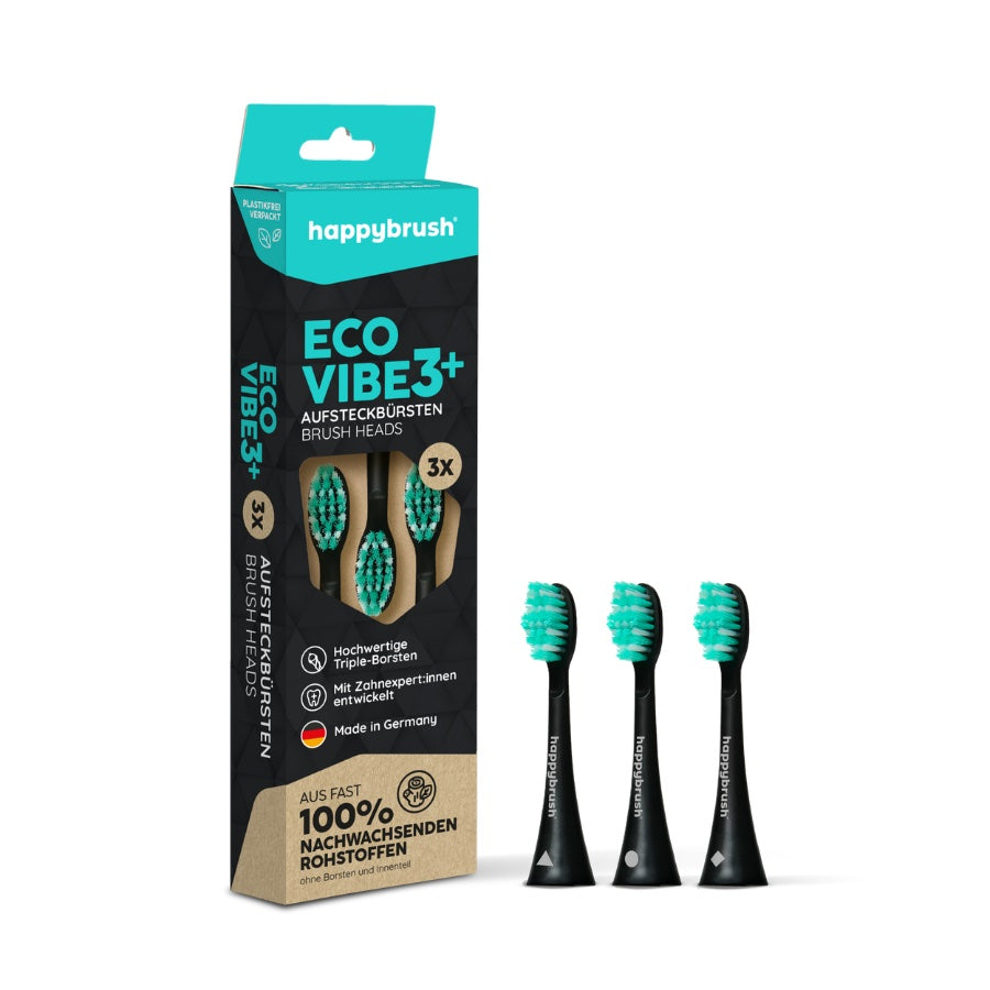 happybrush Aufsteckbürsten Schwarz 3Stück mit Verpackung