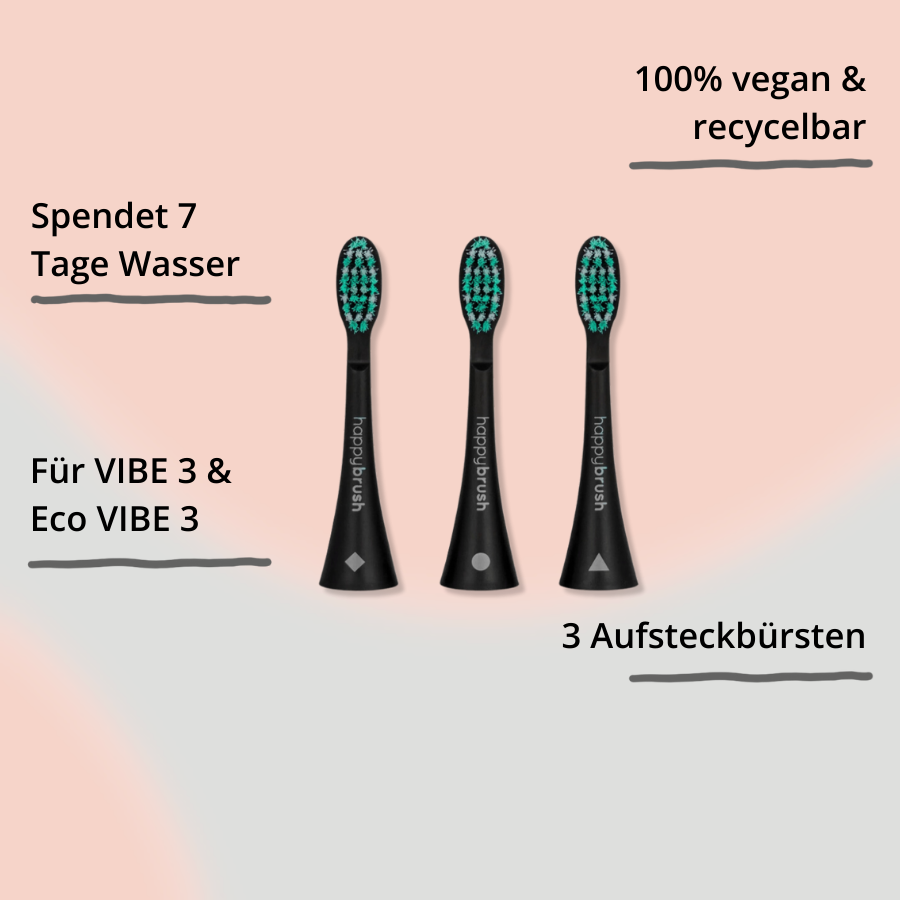 happybrush Aufsteckbürsten Schwarz 3Stück mit Impact