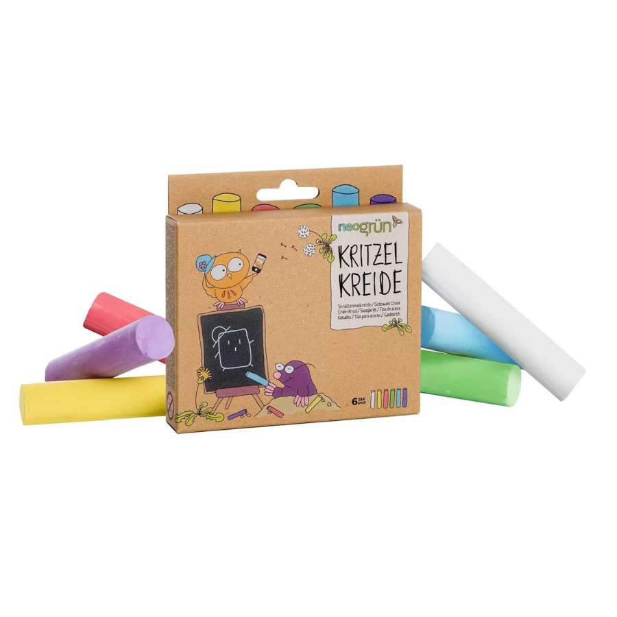 Kritzelkreide von neogrün – Verpackung mit liegender Kreide