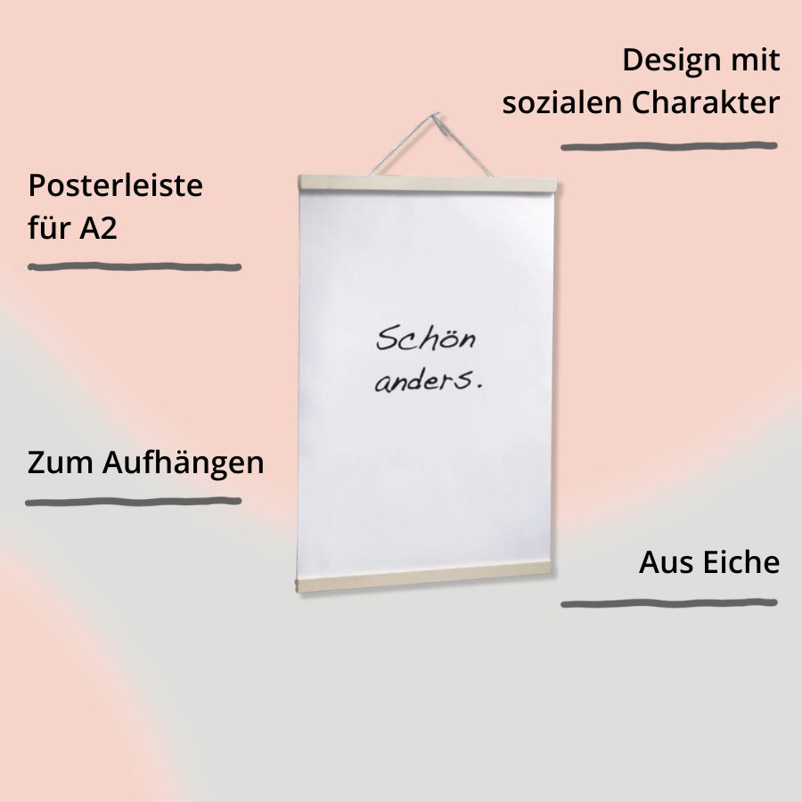 Poster aufgehangen zwischen zwei Holzleisten mit Impact