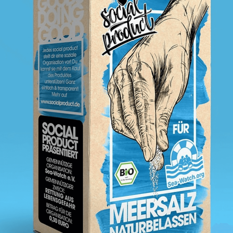 Bio-Meersalz von social products – Nahaufnahme der Verpackung