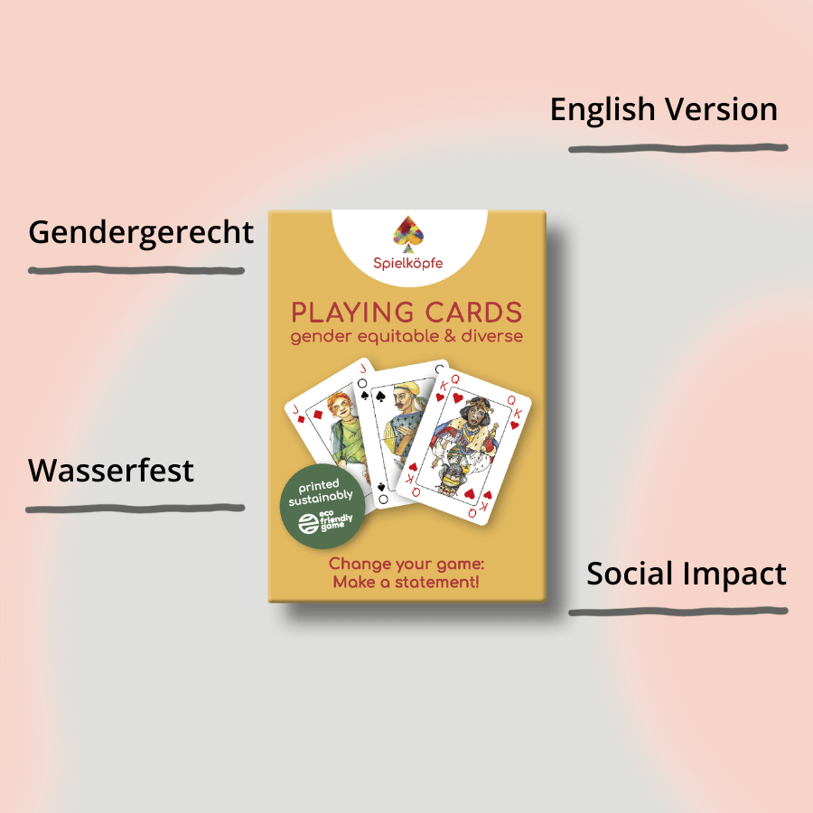 Innovative gender-equitable playing cards deck - diverse, sustainable, and modern Schafkopf Karten design.