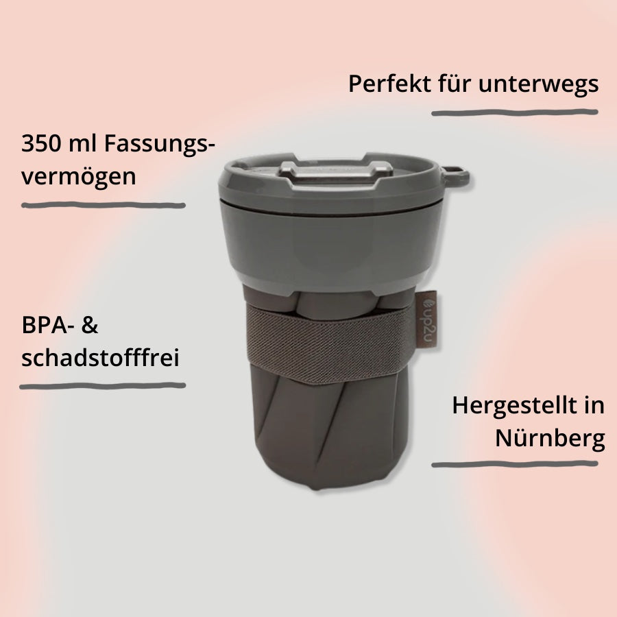 Faltbarer To-go Becher von up2u in der Farbe stone mit impact