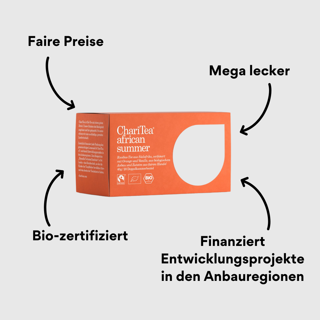 ChariTea African Summer Doppelkamerbeutel Verpackung mit Impact